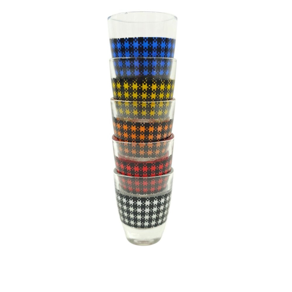 Vintage Shot Glasses Houndstooth Checkered Barware Set of 5 France Multicolor